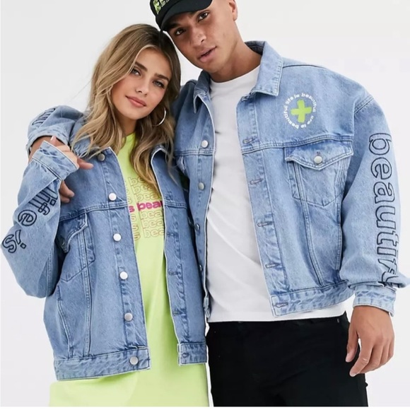 ASOS Life is Beautiful Oversized Unisex Jean Jacket - Picture 1 of 10